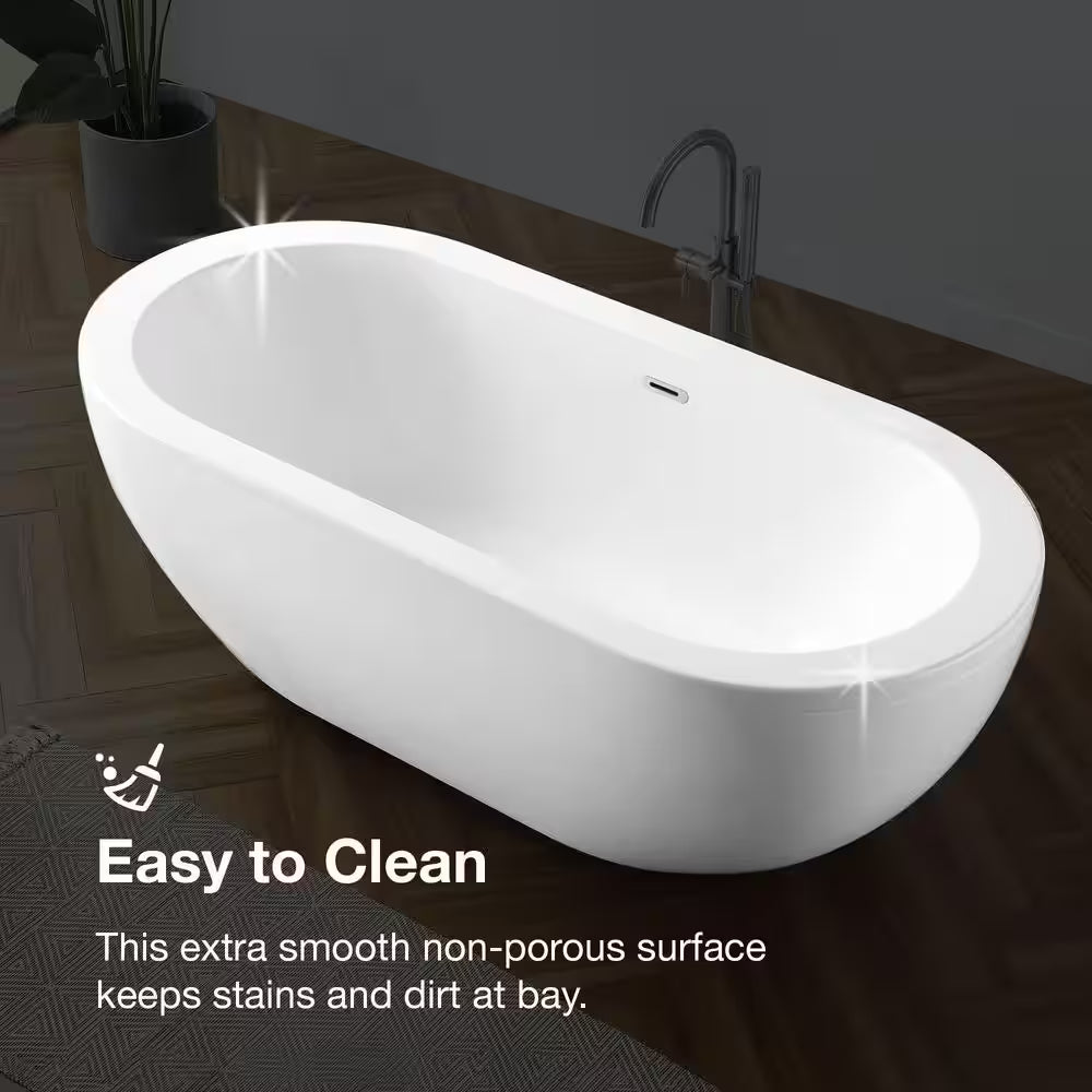 Brockville 71 In. Freestanding Flatbottom Double-Slipper Soaking Bathtub with Center Drain in White