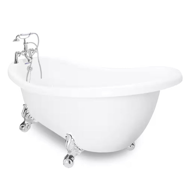 71 In. Acrastone Acrylic Slipper Clawfoot Non-Whirlpool Bathtub in White with Large Ball in Claw Feet Faucet in Chrome