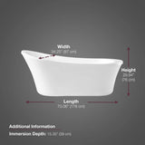 Aiden 70 In. Acrylic Freestanding Soaking Bathtub in White Including Chrome Freestanding Faucet