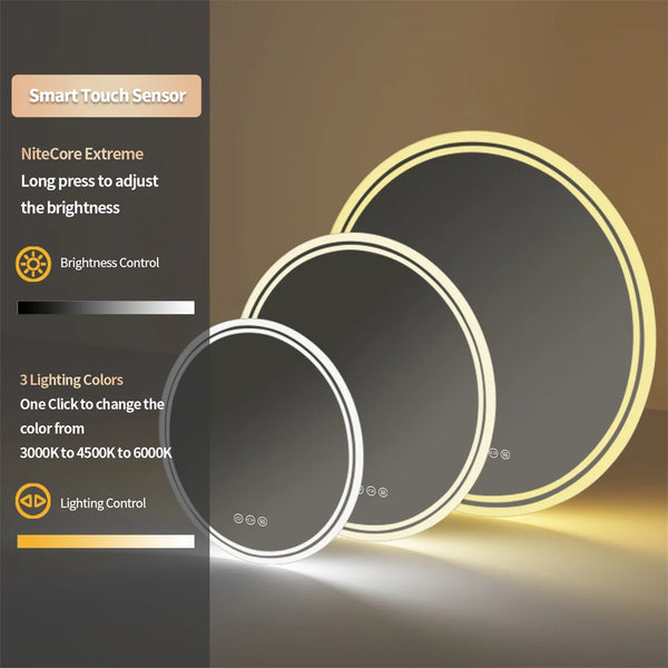 Smart Illuminate Large round Mirror for Bathroom Touch Screen Dimmable Anti-Fog Bathroom LED Light Mirror