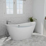 59 In. Free Standing Bathtub Streamline Stand Alone Flatbottom Acrylic Deep Soaking SPA Tubs for Adults in White