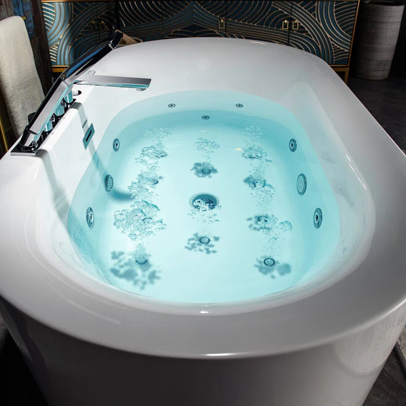 59" X 31.5" Whirlpool Water Jetted & Air Bubble Heated Soaking Combination Bathtub with Tub Filler