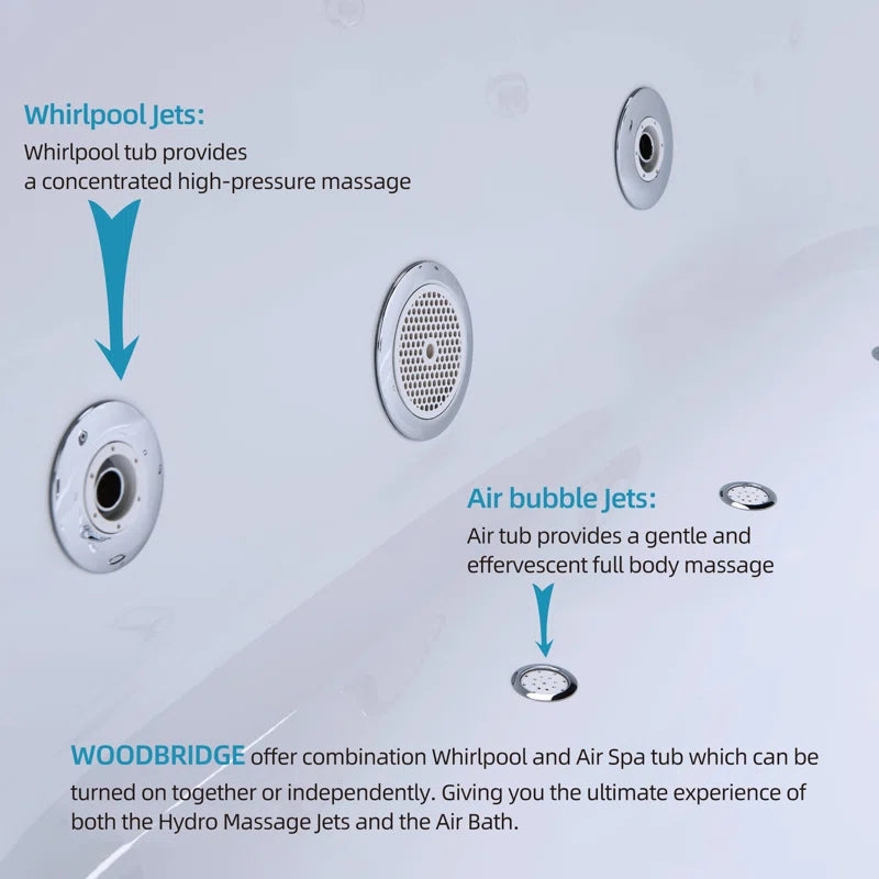 72" Whirlpool and Air Bubble Freestanding Heated Soaking Bathtub with LED Control Panel