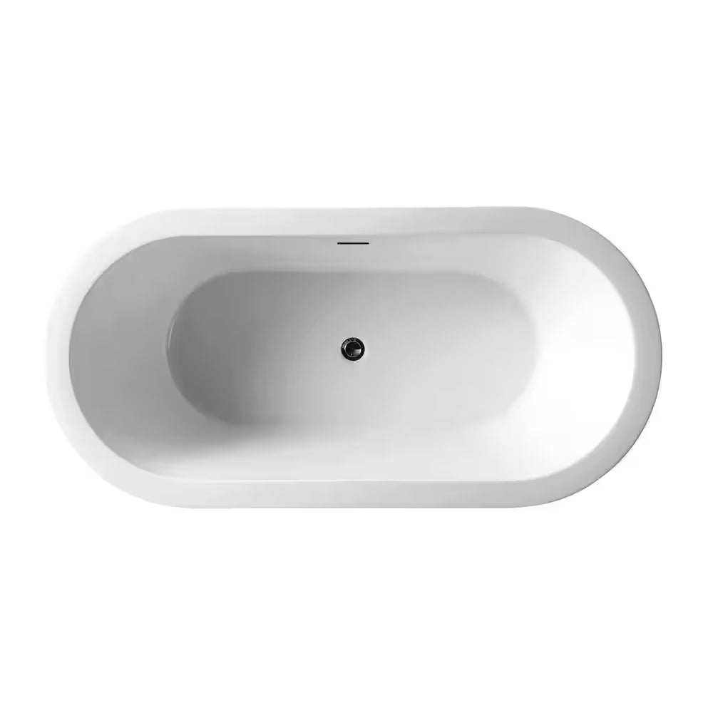 61 In. X 31.3 In. Acrylic Freestanding Flatbottom Double Ended Soaking Bathtub in White