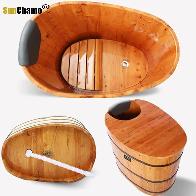 High Quality Bathtub Cask Adult Solid Wood Small Bathroom Tub Wooden Bath Household Hot Tub