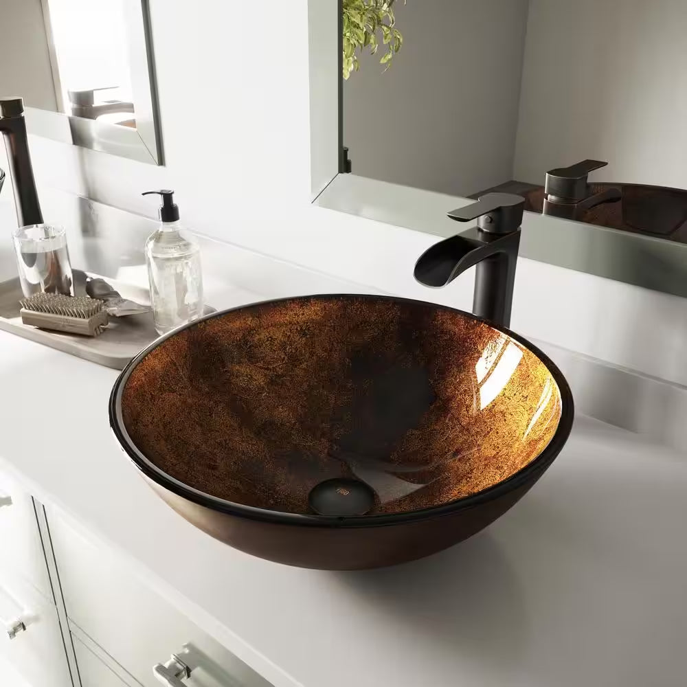 Giovanni Russet Brown Glass 17 In. L X 17 In. W X 6 In. H round Vessel Bathroom Sink