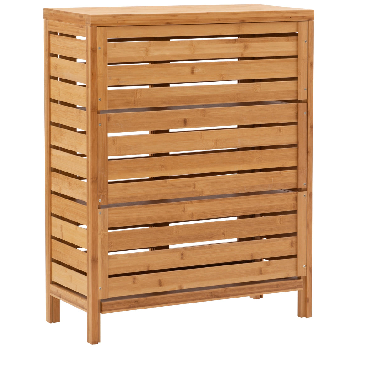 Harding 3-Shelf Dual Sliding Door Floor Cabinet, 26" Wide, Natural Bamboo Finish