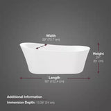 Coniston 60 In. Acrylic Freestanding Flatbottom Bathtub in White with Overflow and Drain in Brushed Nickel Included