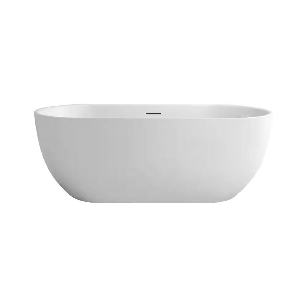 59 In. X 31.5 In. Acrylic Freestanding Flatbottom Double Ended Soaking Bathtub in White