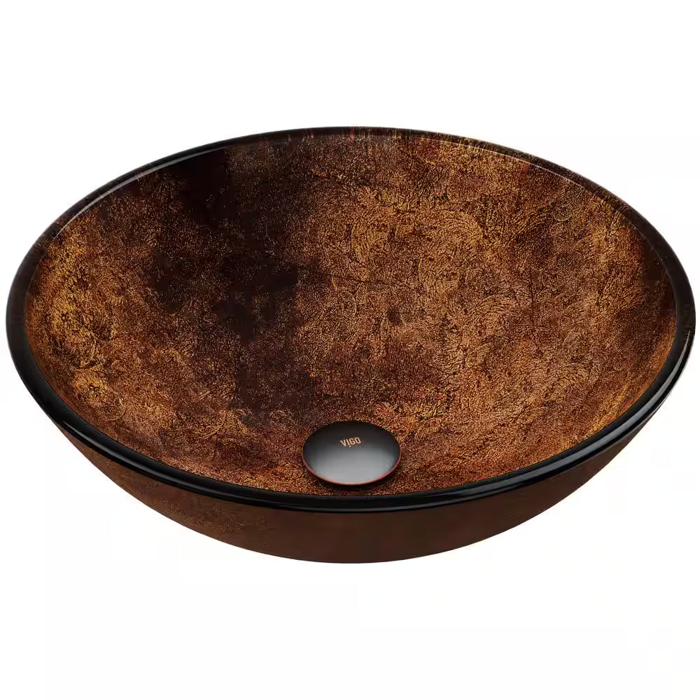 Giovanni Russet Brown Glass 17 In. L X 17 In. W X 6 In. H round Vessel Bathroom Sink