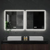 Wall Mounted Mirror for Bathroom Square LED Lighted Toilet Washroom Sink Dimming Defog Mirror for Shower Shaving Makeup