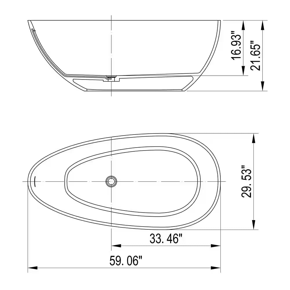 Foyil 59 In. X 31 In. Solid Surface Stone Resin Flatbottom Freestanding Bathtub Soaking Bathtub in Matte White