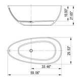 Foyil 59 In. X 31 In. Solid Surface Stone Resin Flatbottom Freestanding Bathtub Soaking Bathtub in Matte White