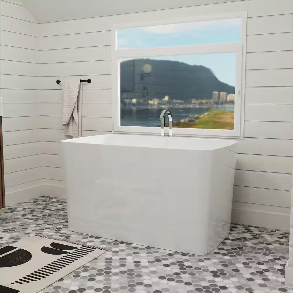 47 In. Acrylic Flatbottom Not Whirlpool Freestanding Japanese Soaking Bathtub with Pedestal Soking SPA Tub in White