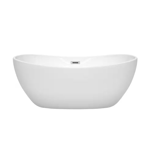 Rebecca 60 In. Acrylic Flatbottom Non-Whirlpool Bathtub in White with Polished Chrome Trim