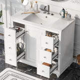 36 Inch Bathroom Vanity with Sink, Bathroom Sink Vanity with Adjustable Shelves and 4 Drawers, Built-In Soft Closing Doors, Freestanding Bathroom Vanity Cabinet for Bathroom, White