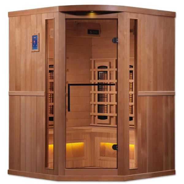 3-Person Corner Full Spectrum Puretech near Zero EMF FAR Infrared Sauna with Himalayan Salt Bar (Canadian Hemlock)