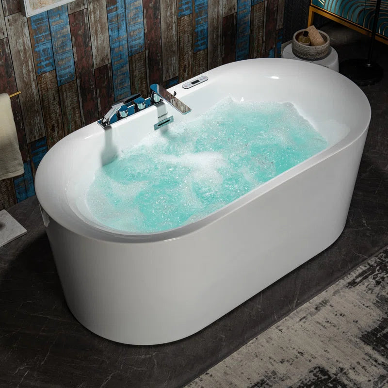 59" X 31.5" Whirlpool Water Jetted & Air Bubble Heated Soaking Combination Bathtub with Tub Filler