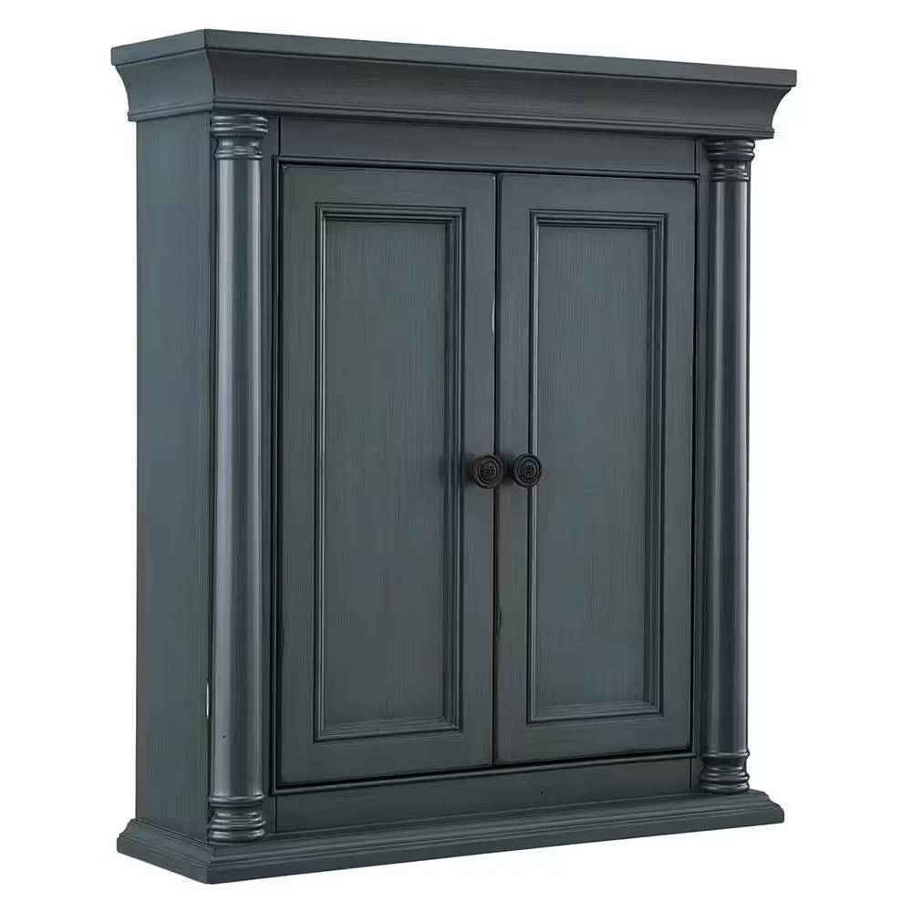 Strousse 26 In. W X 8 In. D X 30 In. H Bathroom Storage Wall Cabinet in Distressed Blue Fog