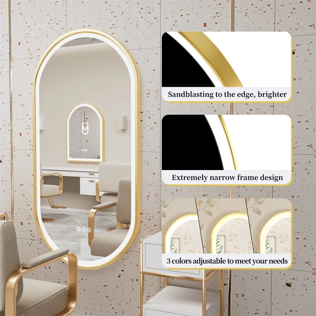 Luxury Oval Led Illuminated Bathroom Mirror Gold Aluminum Frame with Demister Pad