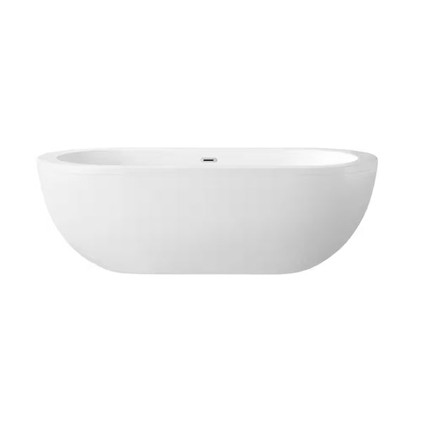 Brockville 71 In. Freestanding Flatbottom Double-Slipper Soaking Bathtub with Center Drain in White