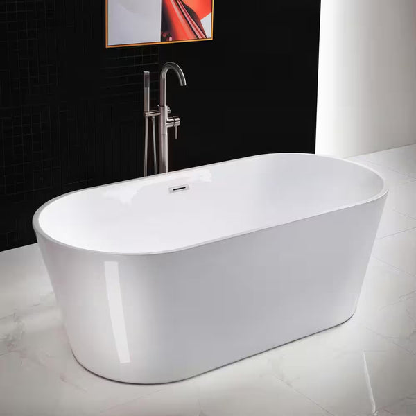 Sharyn 67 In. Acrylic Flatbottom Double Ended Bathtub with Brushed Nickel Overflow and Drain Included in White