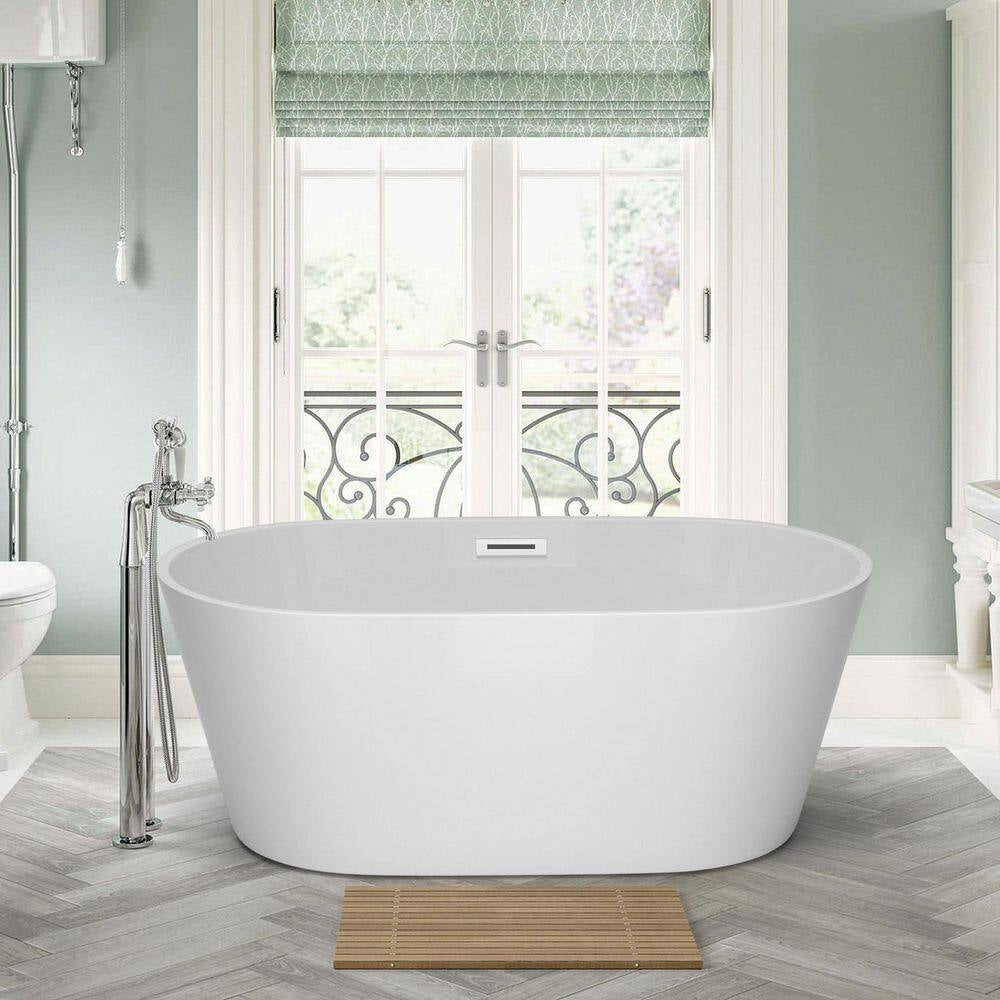 67 In. X 29 In. Acrylic Flatbottom Alcove Freestanding Soaking Bathtub in White