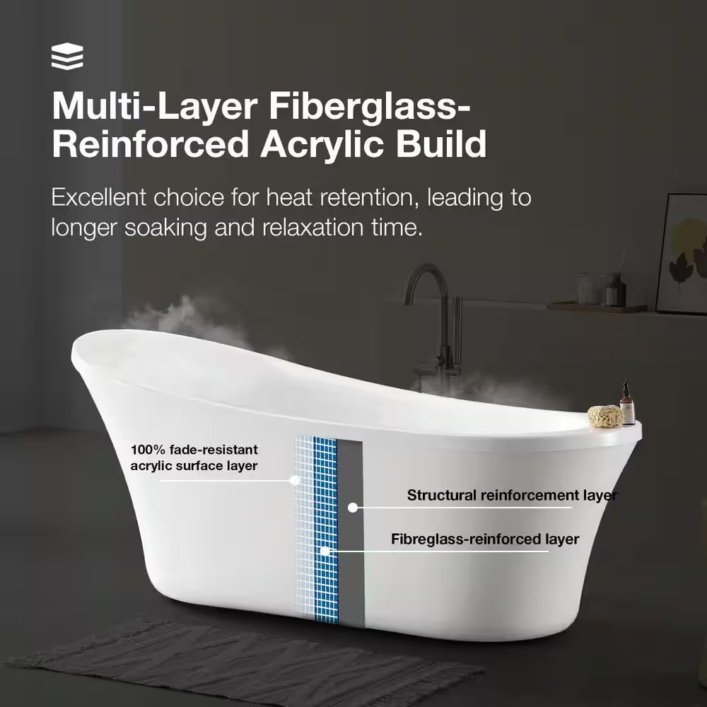 Aiden 70 In. Acrylic Freestanding Soaking Bathtub in White Including Chrome Freestanding Faucet