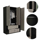 Mirrored Armoire Draggo, Double Door Cabinet, Two Drawers , Rods, Black Wengue/ Light Gray Finish