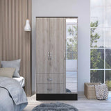 Mirrored Armoire Draggo, Double Door Cabinet, Two Drawers , Rods, Black Wengue/ Light Gray Finish