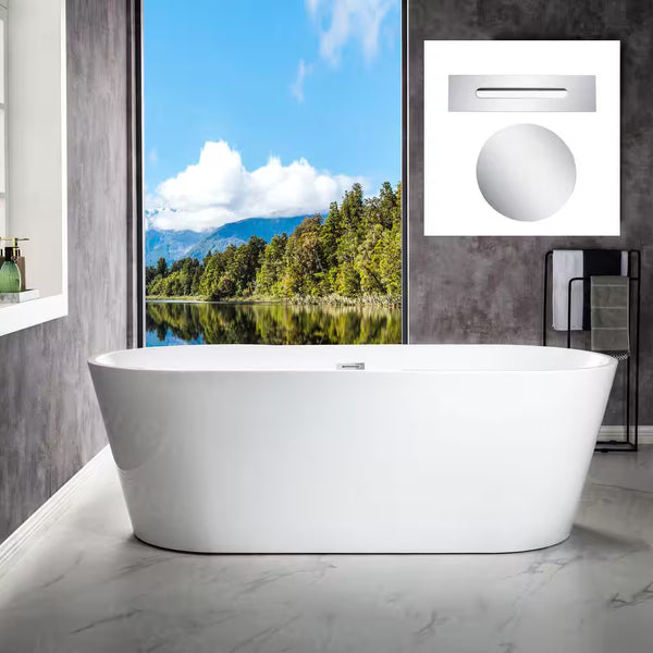 Rolande 71 In. Acrylic Flatbottom Double Ended Bathtub with Polished Chrome Overflow and Drain Included in White