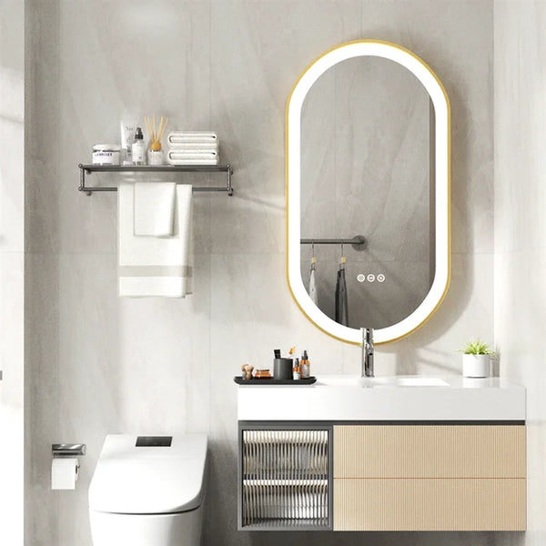 Luxury Oval Led Illuminated Bathroom Mirror Gold Aluminum Frame with Demister Pad