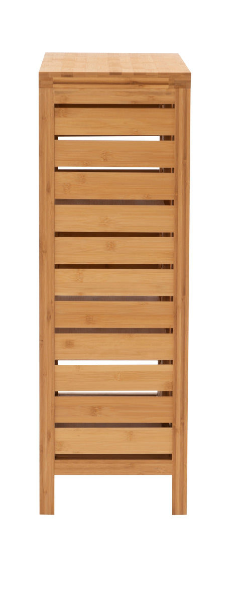 Harding 3-Shelf Dual Sliding Door Floor Cabinet, 26" Wide, Natural Bamboo Finish