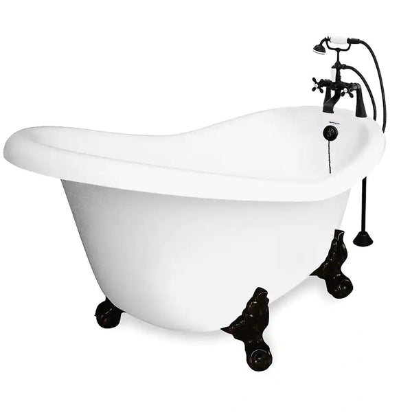 71 In. Acrylic Slipper Clawfoot Non-Whirlpool Bathtub in White W/ Large Ball, Claw Feet Faucet in Old World Bronze