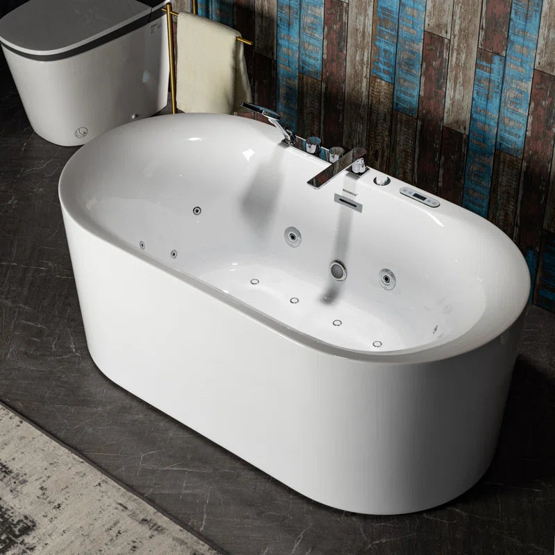 59" X 31.5" Whirlpool Water Jetted & Air Bubble Heated Soaking Combination Bathtub with Tub Filler