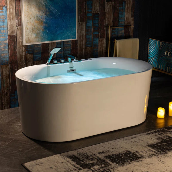 59" X 31.5" Whirlpool Water Jetted & Air Bubble Heated Soaking Combination Bathtub with Tub Filler