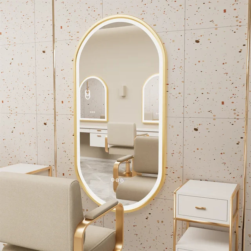 Luxury Oval Led Illuminated Bathroom Mirror Gold Aluminum Frame with Demister Pad