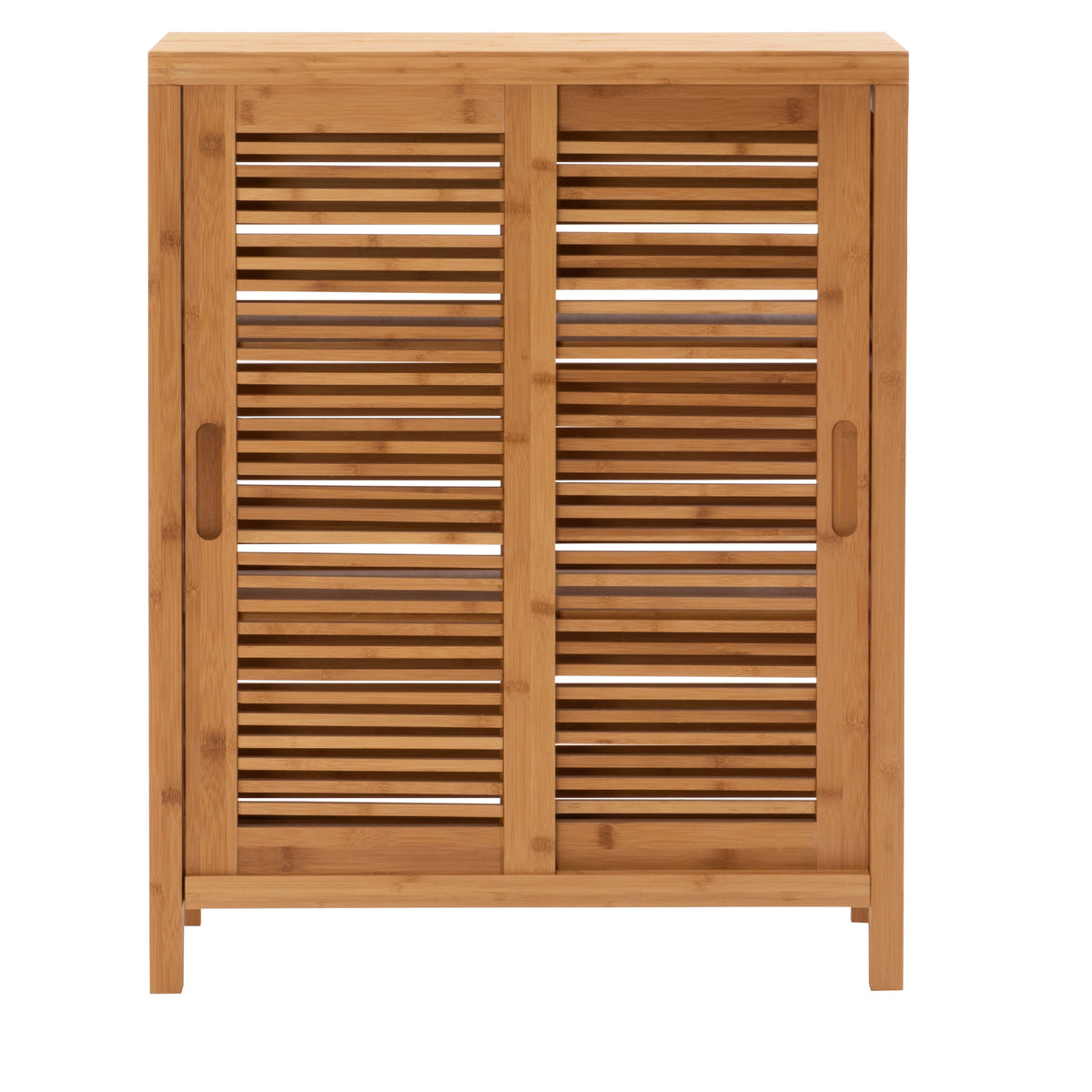 Harding 3-Shelf Dual Sliding Door Floor Cabinet, 26" Wide, Natural Bamboo Finish