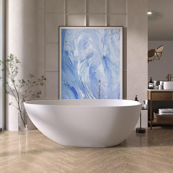 Foyil 59 In. X 31 In. Solid Surface Stone Resin Flatbottom Freestanding Bathtub Soaking Bathtub in Matte White