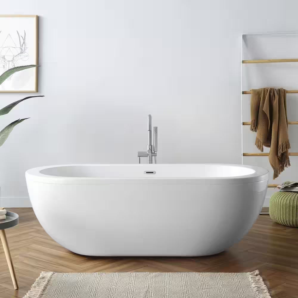 Brockville 71 In. Freestanding Flatbottom Double-Slipper Soaking Bathtub with Center Drain in White