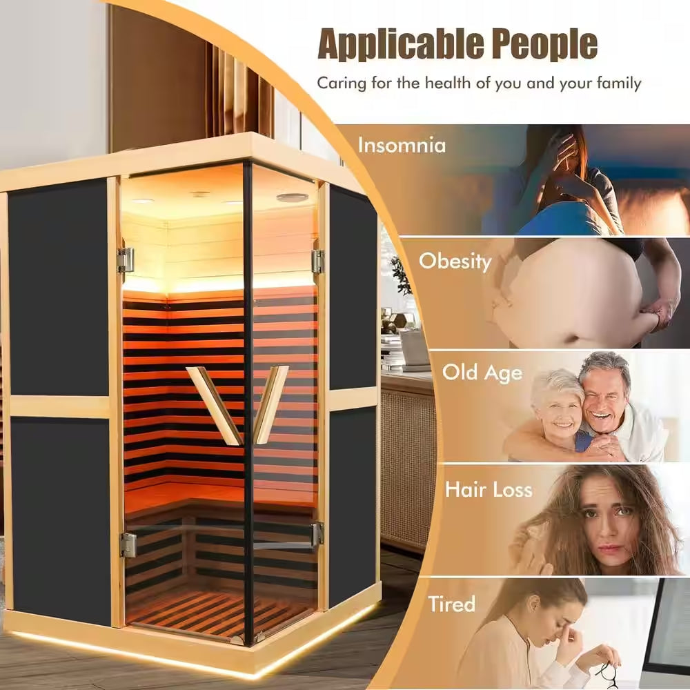 Moray 2-Person Indoor Hemlock Infrared Sauna with 10 Far-Infrared Carbon Crystal Heaters and Chromotherapy