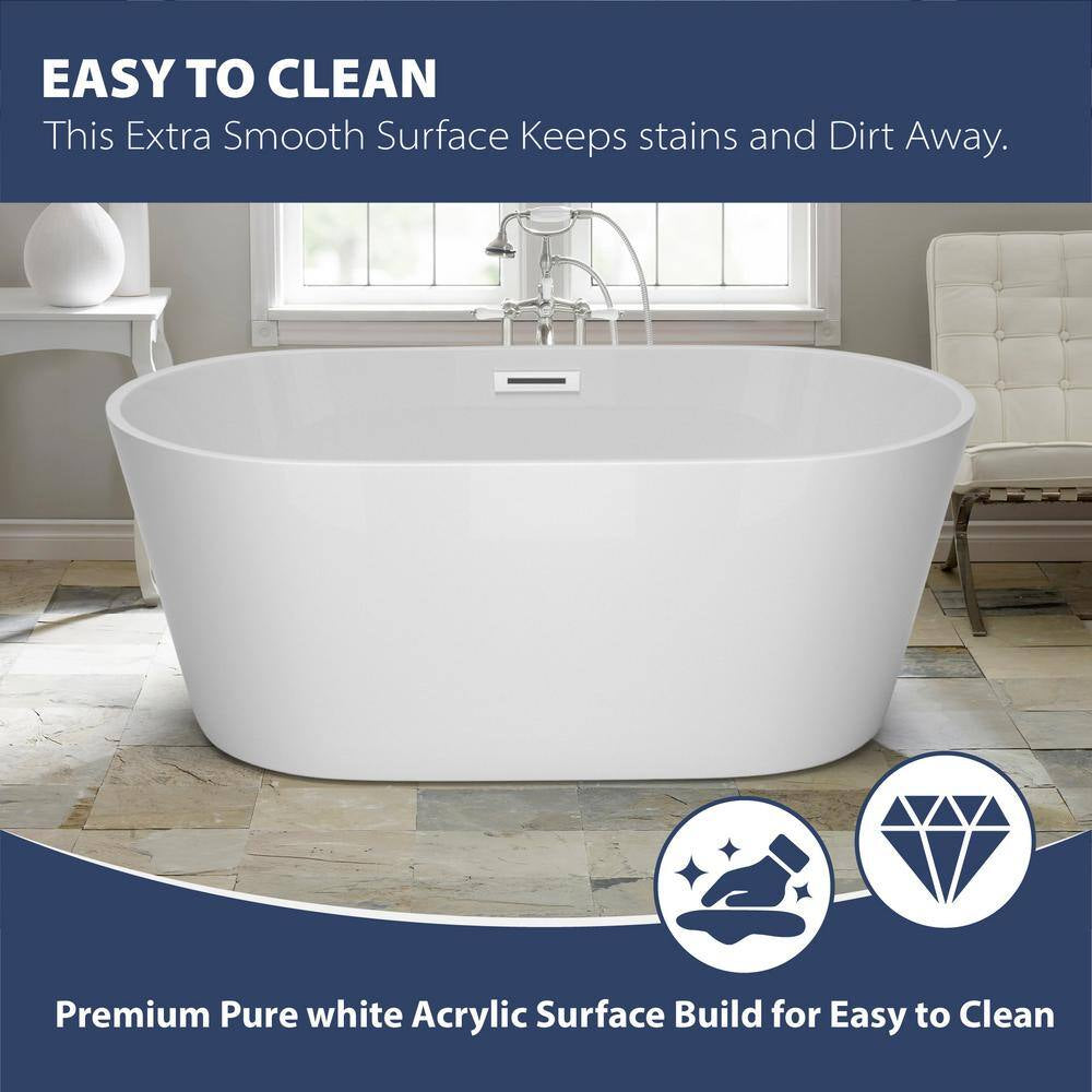 67 In. X 29 In. Acrylic Flatbottom Alcove Freestanding Soaking Bathtub in White