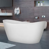 59 In. Free Standing Bathtub Streamline Stand Alone Flatbottom Acrylic Deep Soaking SPA Tubs for Adults in White