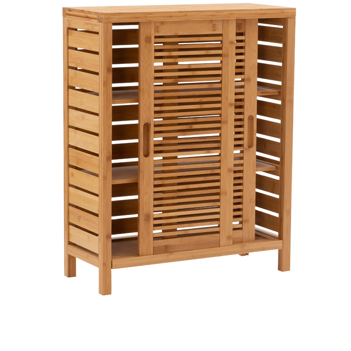 Harding 3-Shelf Dual Sliding Door Floor Cabinet, 26" Wide, Natural Bamboo Finish