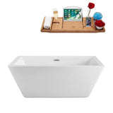 70.3 In. Acrylic Flatbottom Non-Whirlpool Bathtub in Glossy White with Polished Chrome Drain and Overflow Cover