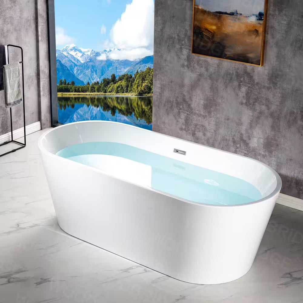 Rolande 71 In. Acrylic Flatbottom Double Ended Bathtub with Polished Chrome Overflow and Drain Included in White