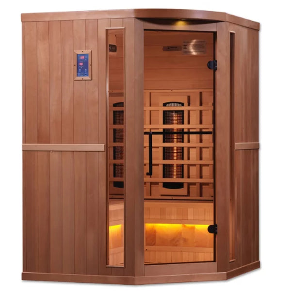 3-Person Corner Full Spectrum Puretech near Zero EMF FAR Infrared Sauna with Himalayan Salt Bar (Canadian Hemlock)