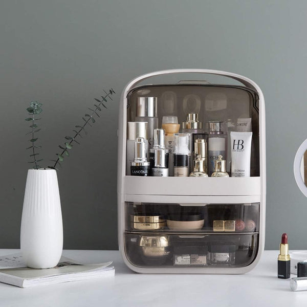 Multifunctional Makeup Organizer,Waterproof and Dustproof Cosmetic Organizer Box Portable Handle Fully Open Makeup Display Boxes for Bathroom, Dresser, Countertop