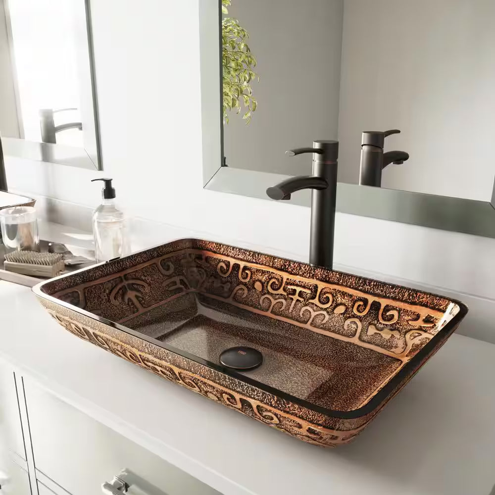 Donatello Golden Green Glass 22 In. L X 15 In. W X 5 In. H Rectangular Vessel Bathroom Sink