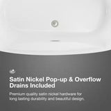 Berkel 60 In. Freestanding Flatbottom Soaking Bathtub in White with Overflow and Drain in Brushed Nickel Included